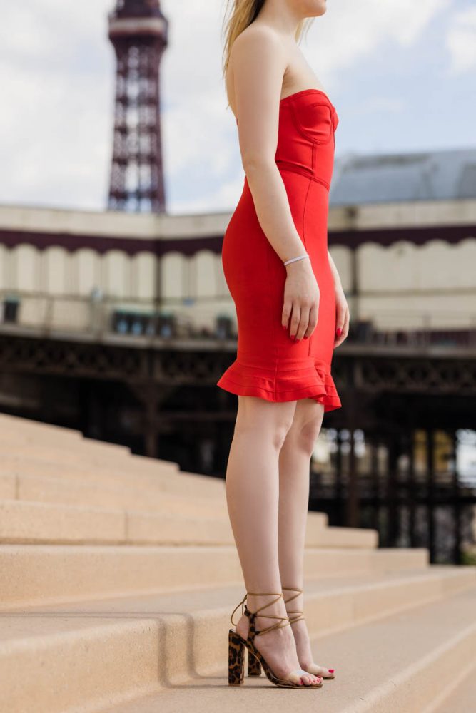 Pretty Blonde English Escort in Manchester Red Dress